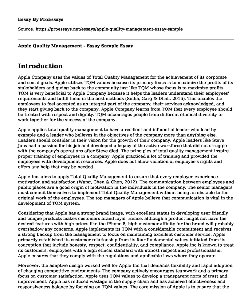 Apple Quality Management - Essay Sample