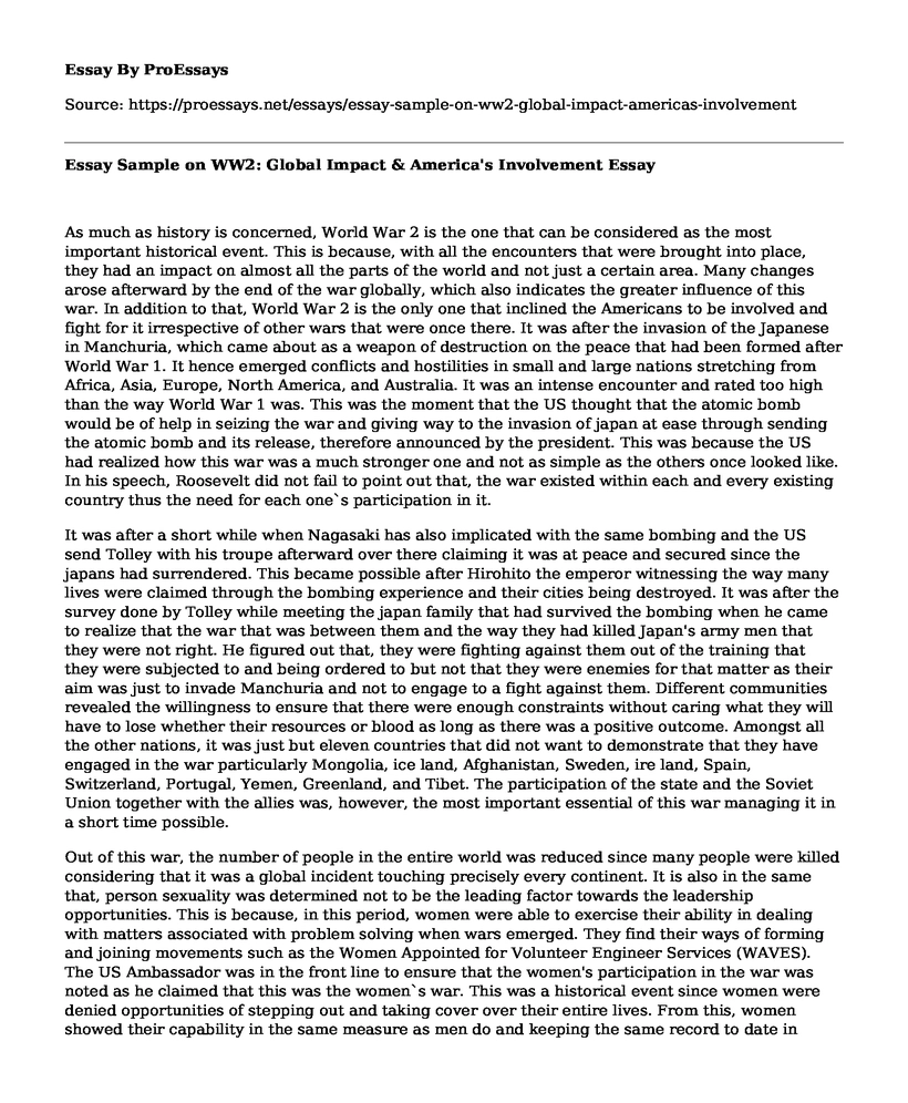 Essay Sample on WW2: Global Impact & America's Involvement
