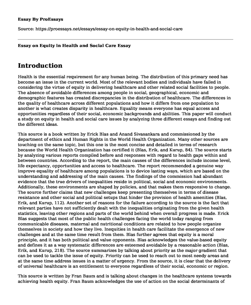 Essay on Equity in Health and Social Care