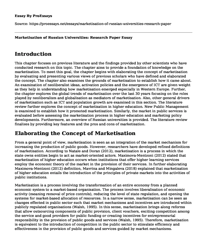 Marketisation of Russian Universities: Research Paper