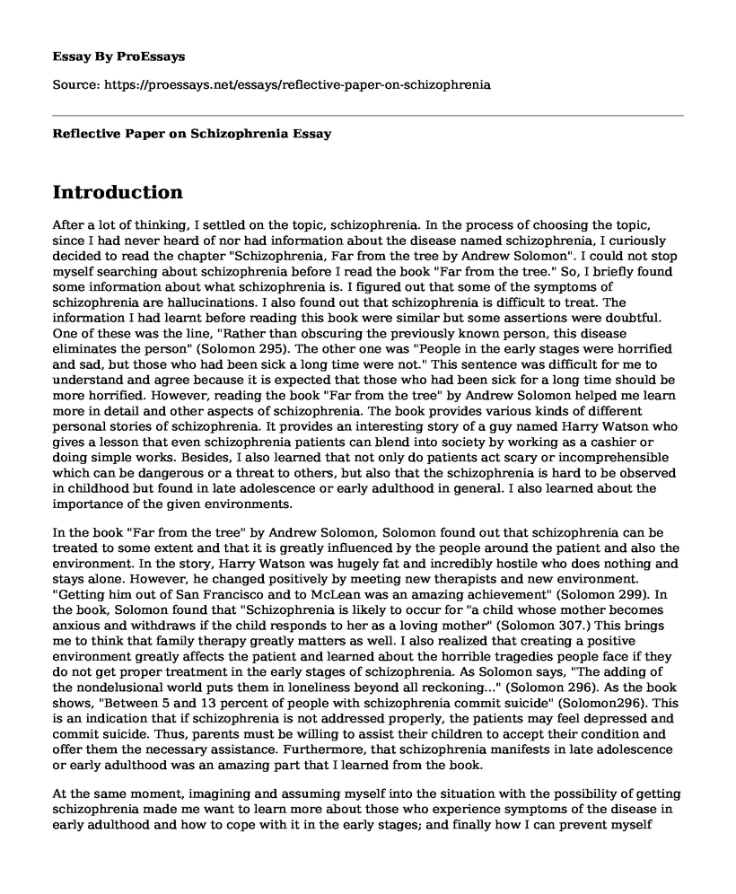 Reflective Paper on Schizophrenia
