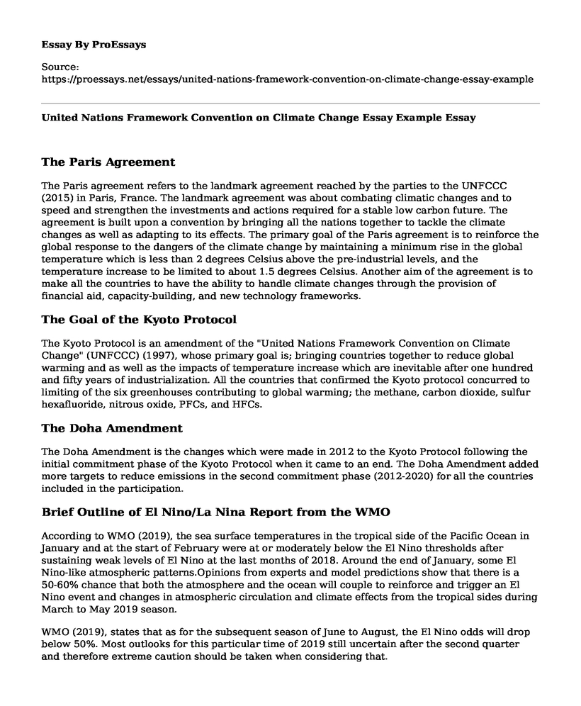 United Nations Framework Convention on Climate Change Essay Example