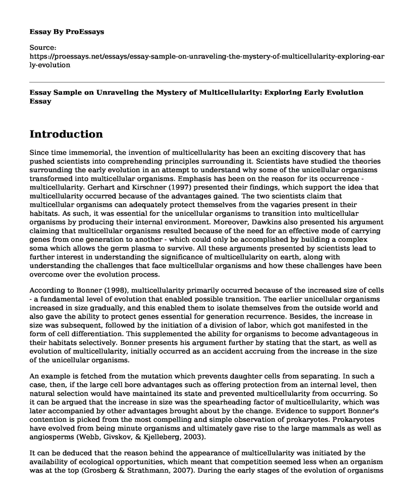 Essay Sample on Unraveling the Mystery of Multicellularity: Exploring Early Evolution