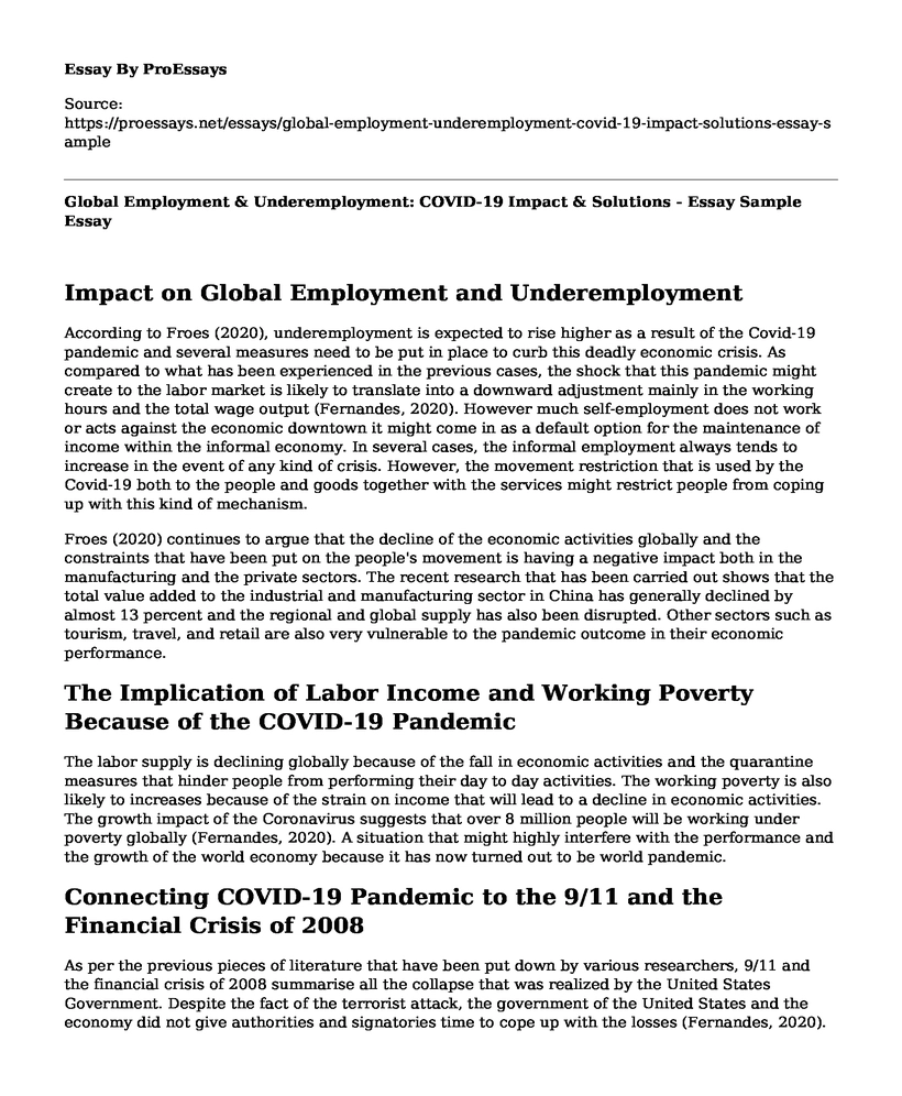 Global Employment & Underemployment: COVID-19 Impact & Solutions - Essay Sample