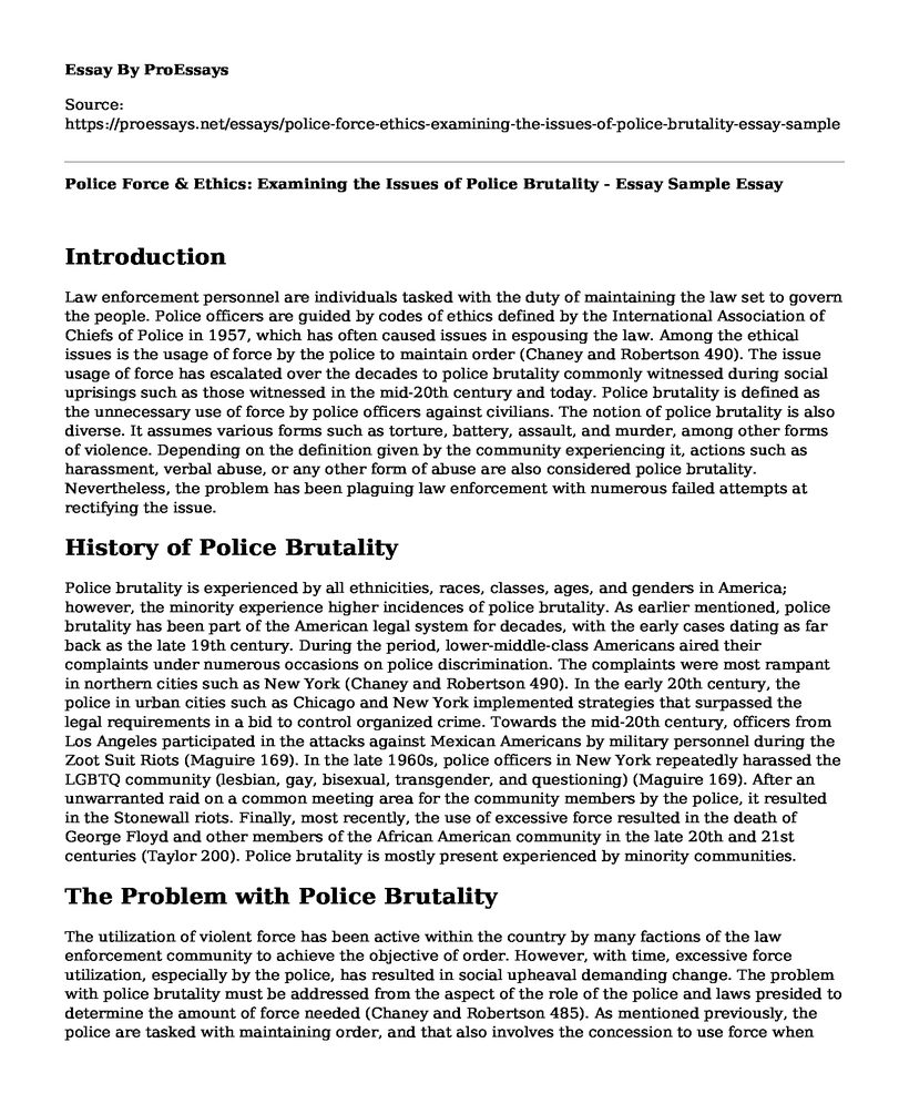 Police Force & Ethics: Examining the Issues of Police Brutality - Essay Sample