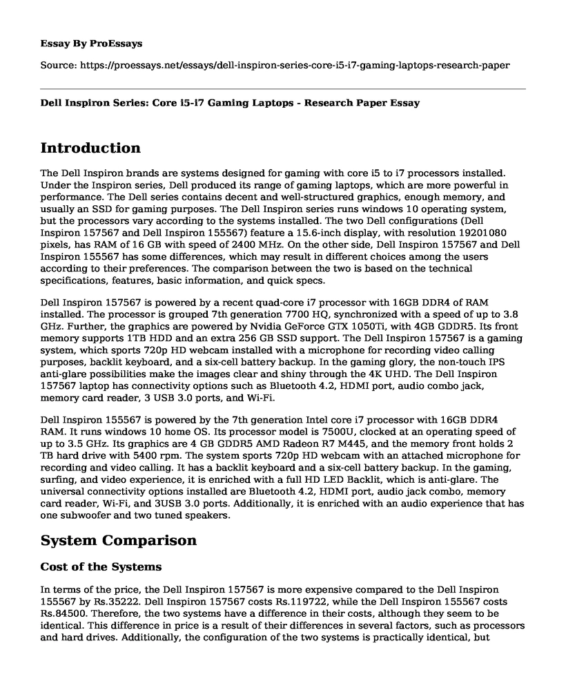 Dell Inspiron Series: Core i5-i7 Gaming Laptops - Research Paper