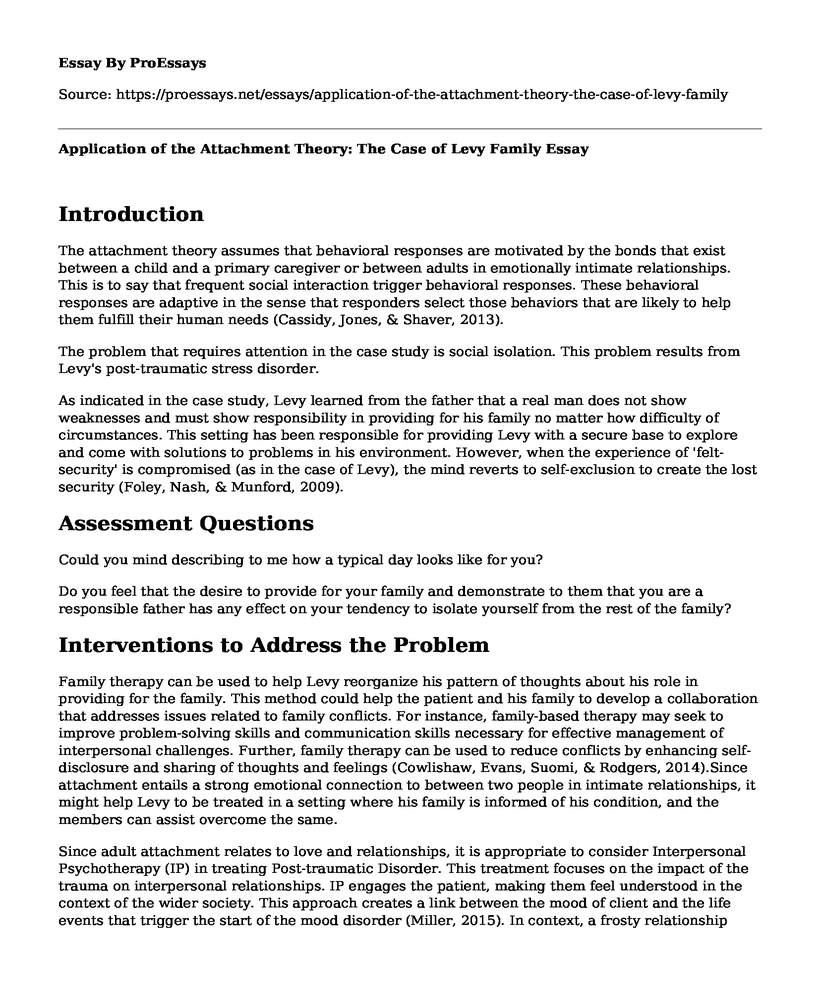 Application of the Attachment Theory: The Case of Levy Family