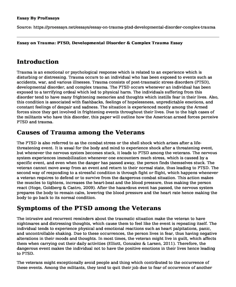 Essay on Trauma: PTSD, Developmental Disorder & Complex Trauma
