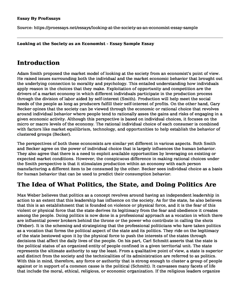 Looking at the Society as an Economist - Essay Sample