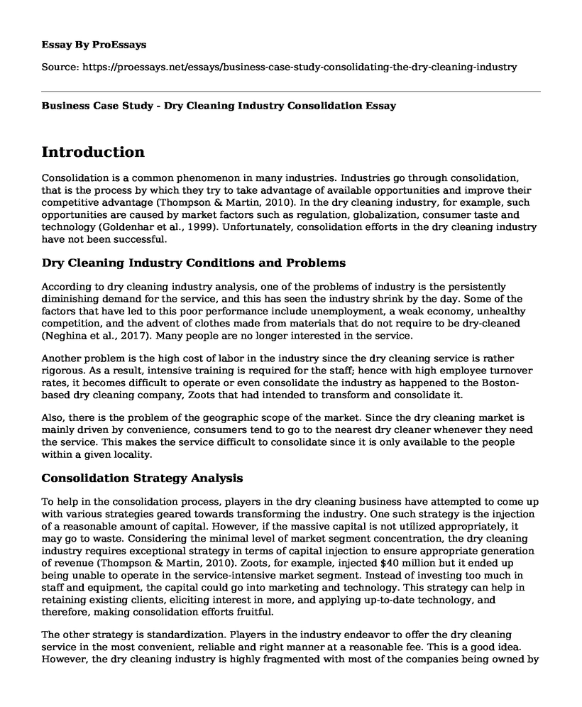 Business Case Study - Dry Cleaning Industry Consolidation
