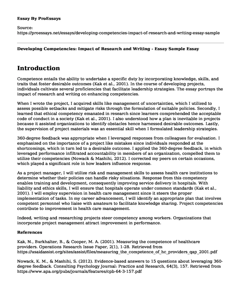 Developing Competencies: Impact of Research and Writing - Essay Sample