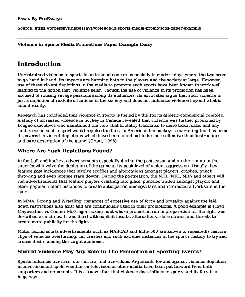 Violence in Sports Media Promotions Paper Example
