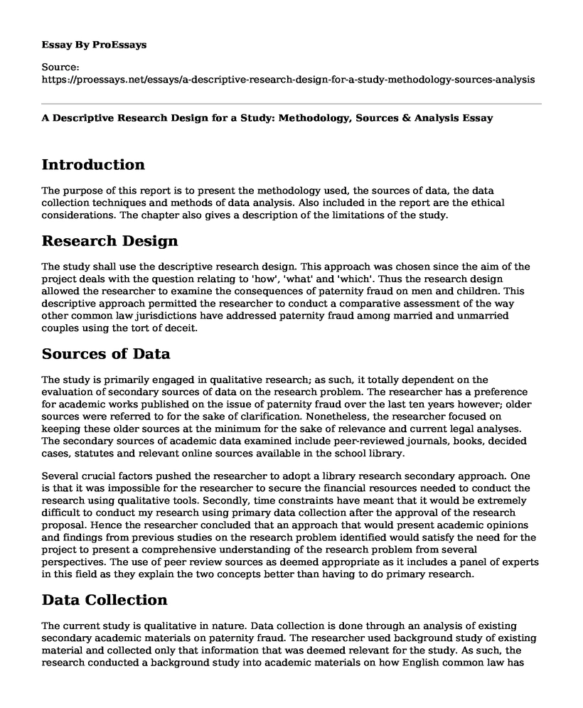 A Descriptive Research Design for a Study: Methodology, Sources & Analysis