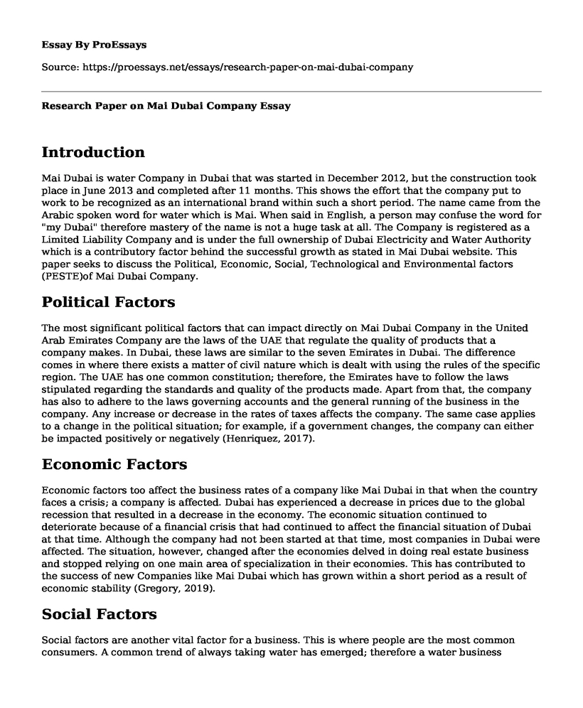 Research Paper on Mai Dubai Company
