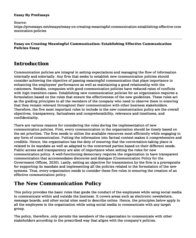 Essay on Creating Meaningful Communication: Establishing Effective Communication Policies