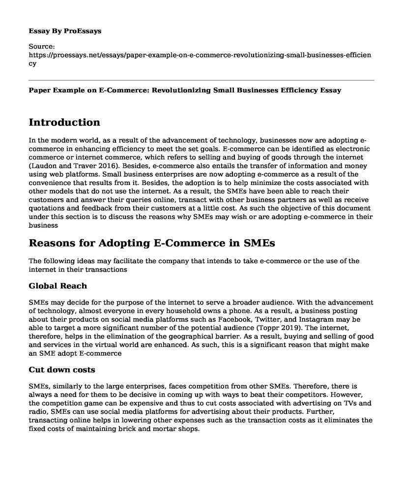 Paper Example on E-Commerce: Revolutionizing Small Businesses Efficiency