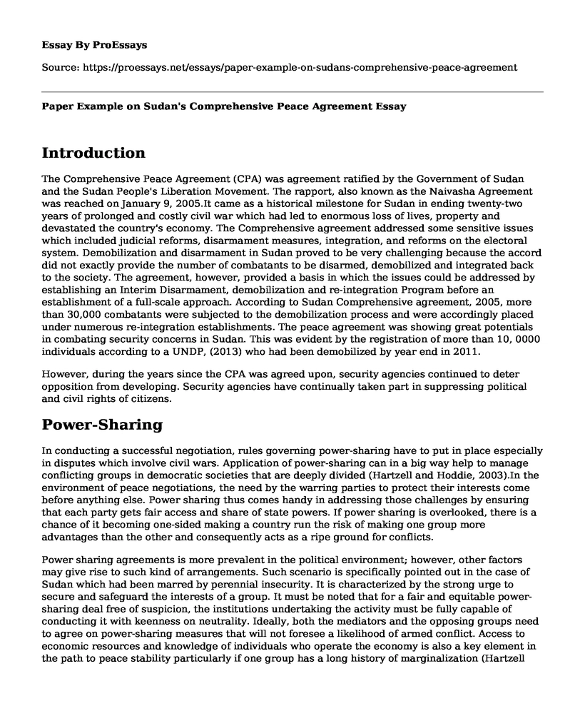 Paper Example on Sudan's Comprehensive Peace Agreement