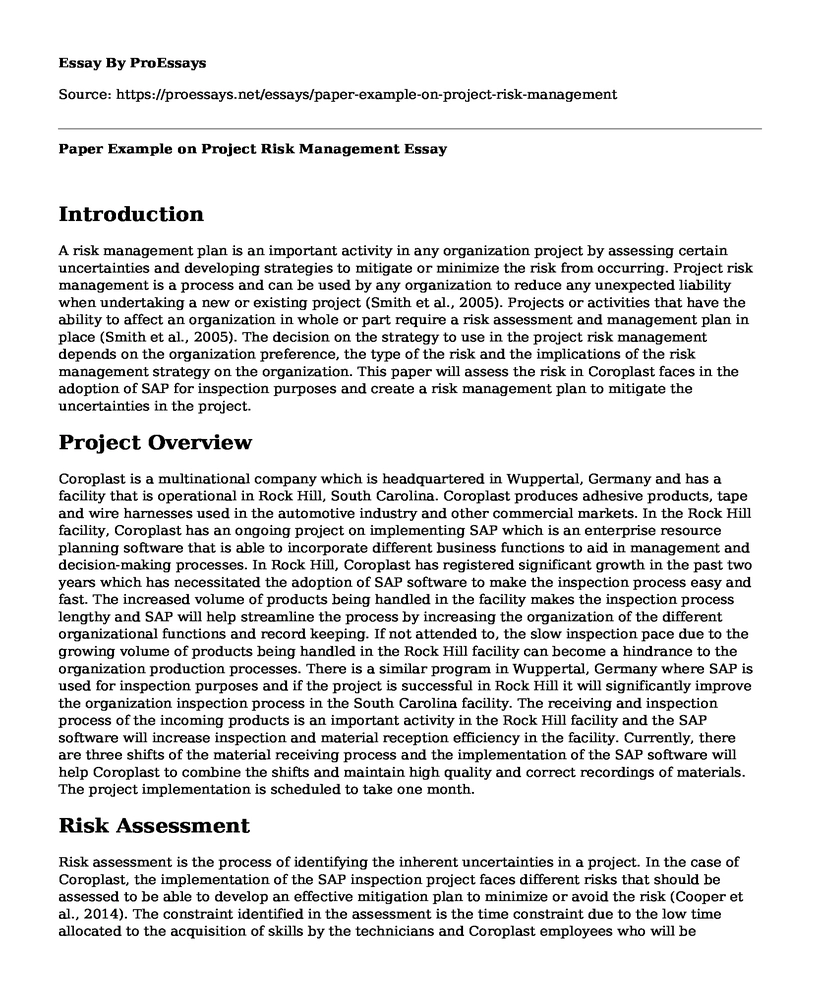 Paper Example on Project Risk Management 