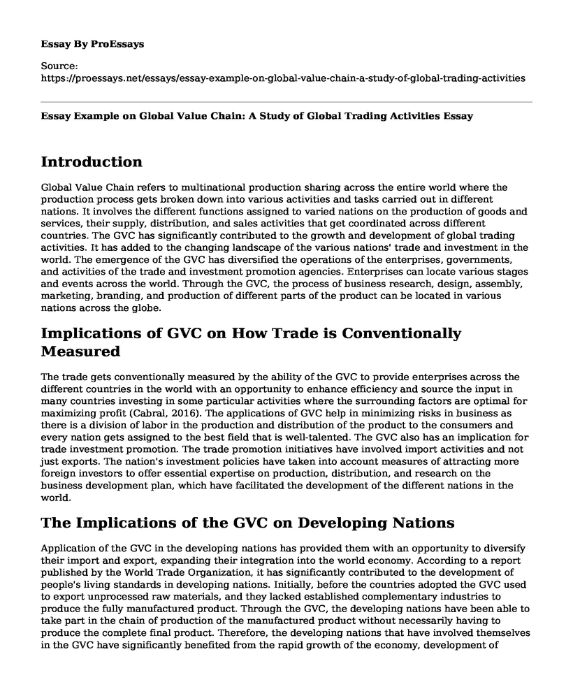 Essay Example on Global Value Chain: A Study of Global Trading Activities