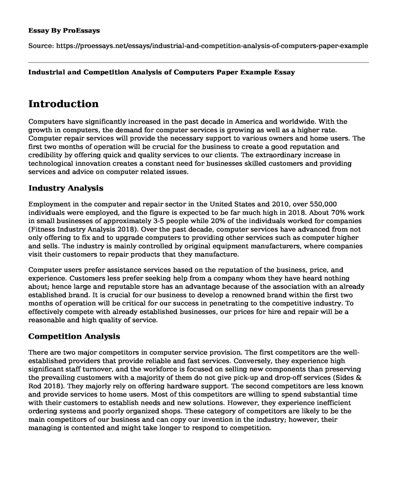 Industrial and Competition Analysis of Computers Paper Example