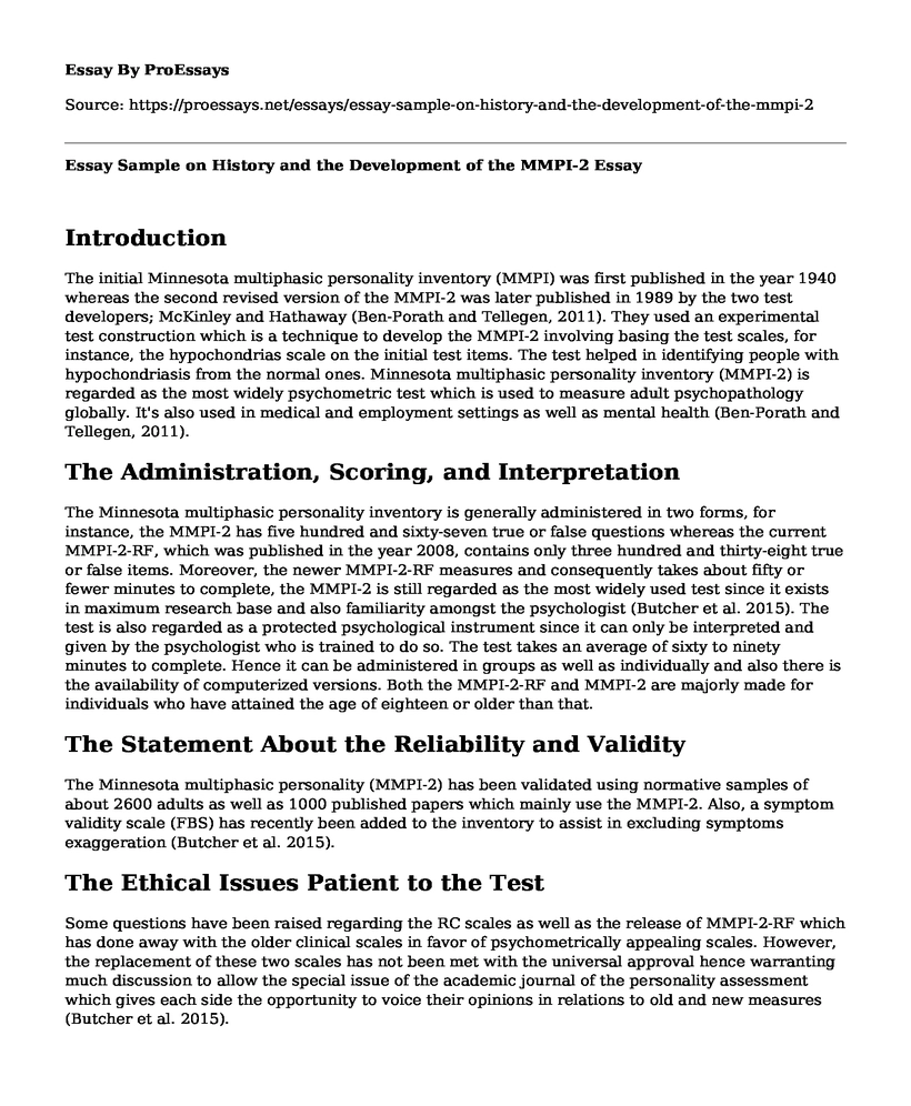 Essay Sample on History and the Development of the MMPI-2