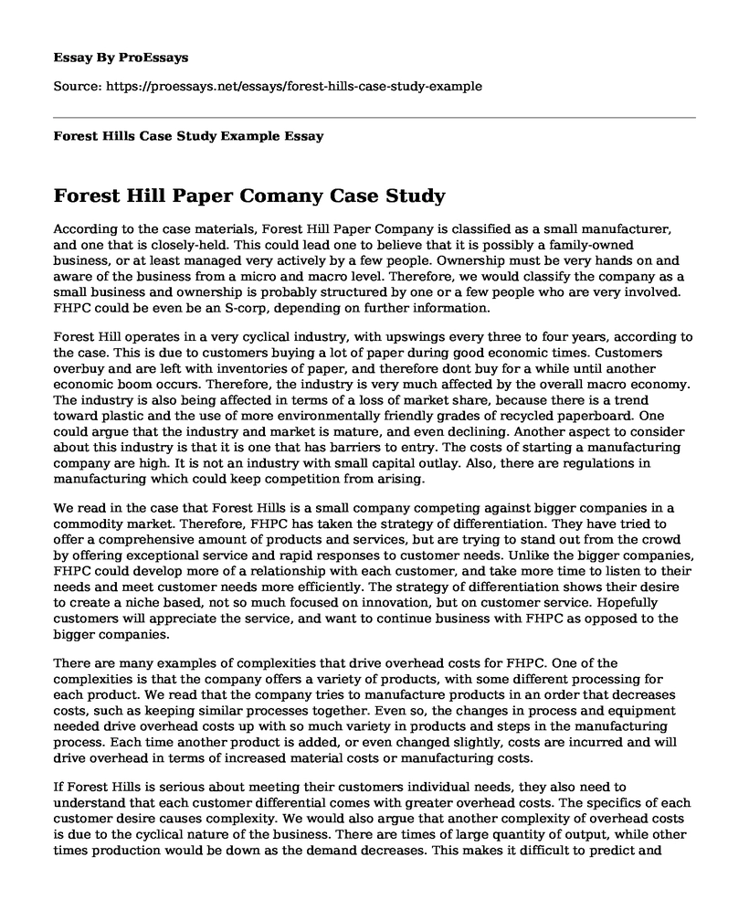 Forest Hills Case Study Example