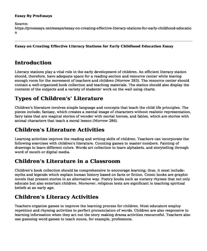 Essay on Creating Effective Literacy Stations for Early Childhood Education