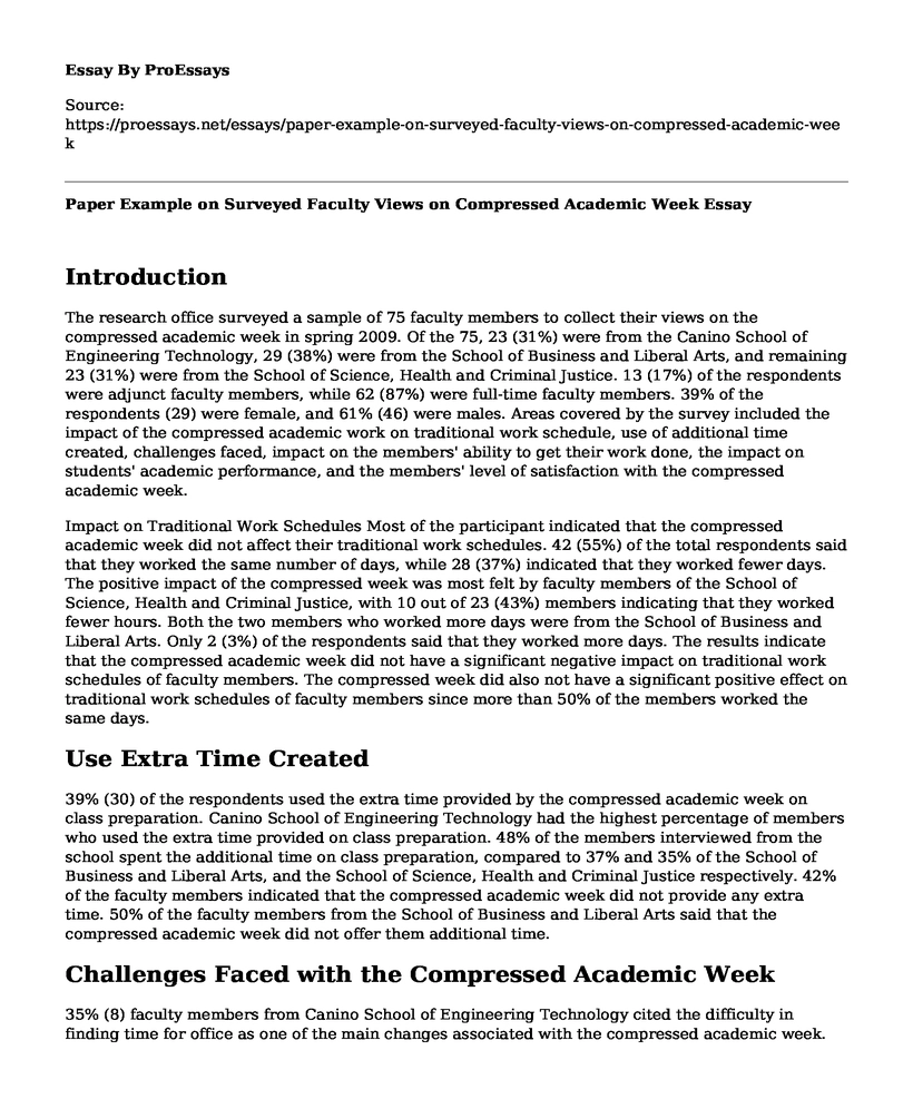 Paper Example on Surveyed Faculty Views on Compressed Academic Week