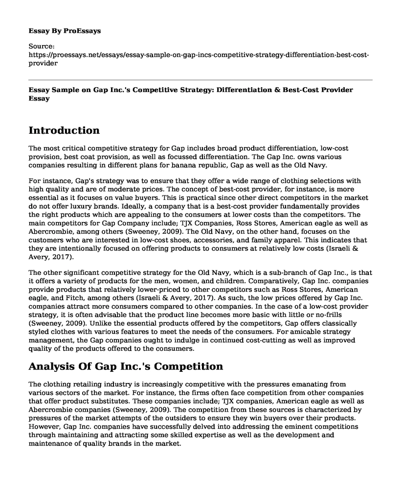 Essay Sample on Gap Inc.'s Competitive Strategy: Differentiation & Best-Cost Provider