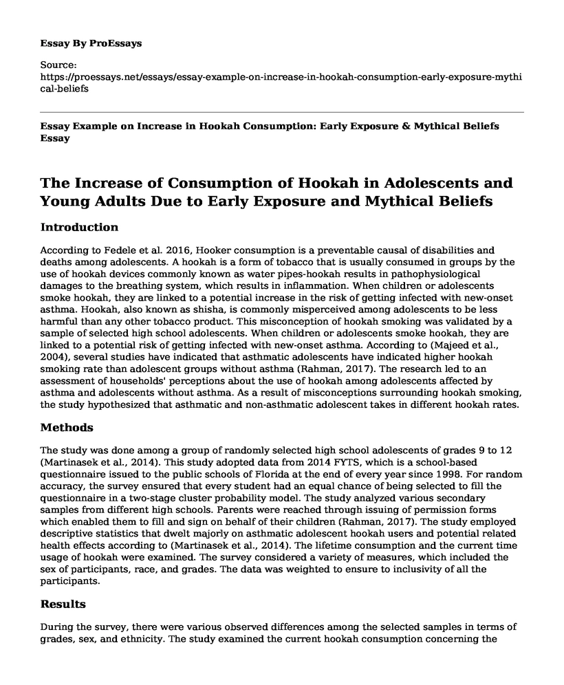 Essay Example on Increase in Hookah Consumption: Early Exposure & Mythical Beliefs