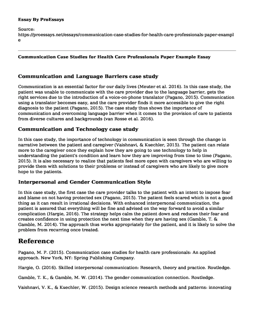 Communication Case Studies for Health Care Professionals Paper Example