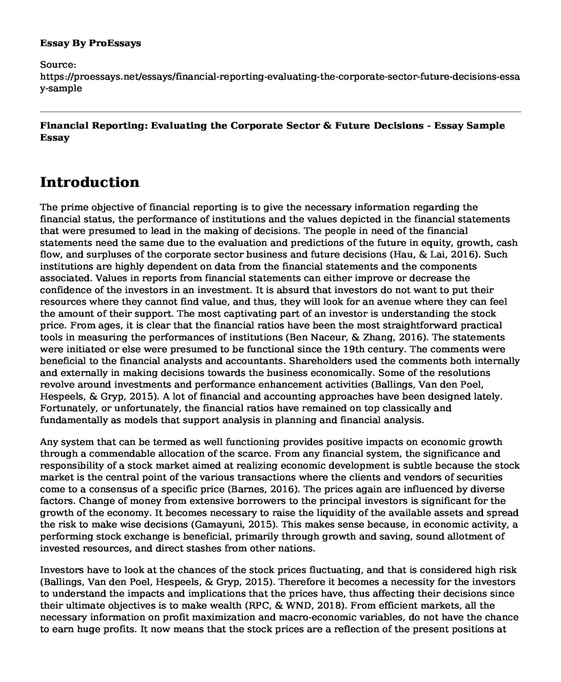 Financial Reporting: Evaluating the Corporate Sector & Future Decisions - Essay Sample