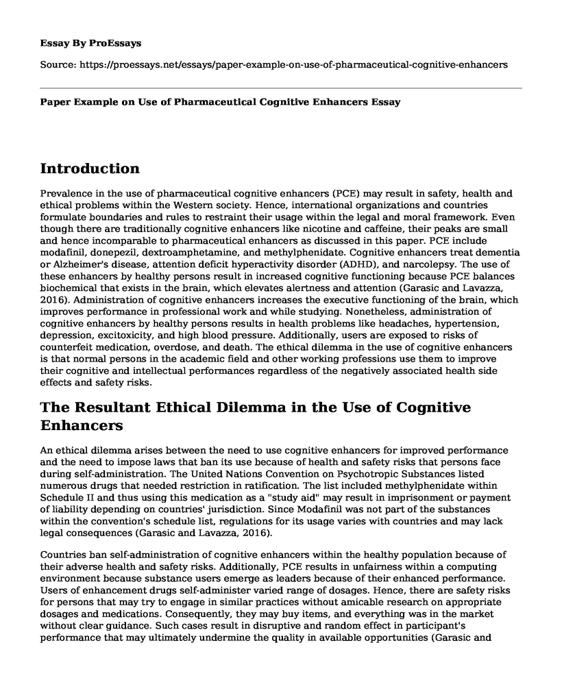 Paper Example on Use of Pharmaceutical Cognitive Enhancers