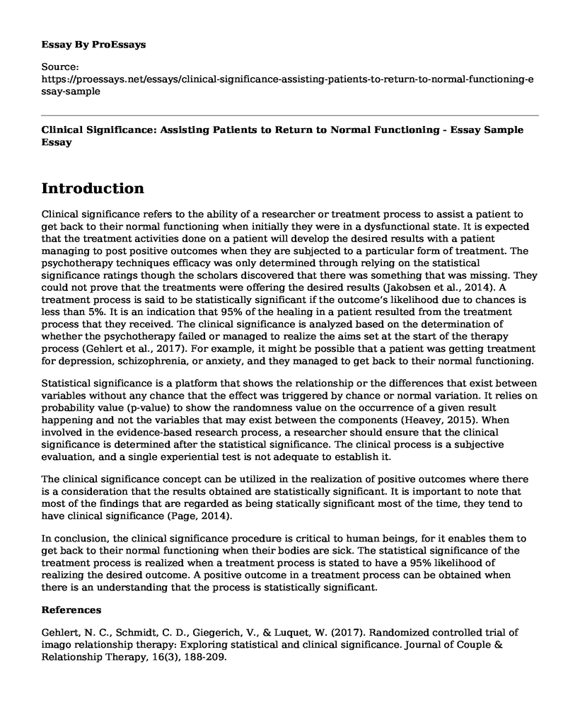 Clinical Significance: Assisting Patients to Return to Normal Functioning - Essay Sample