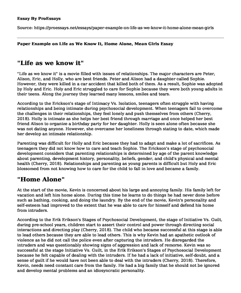 Paper Example on Life as We Know It, Home Alone, Mean Girls