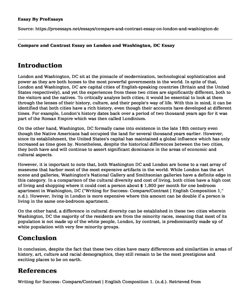 Compare and Contrast Essay on London and Washington, DC