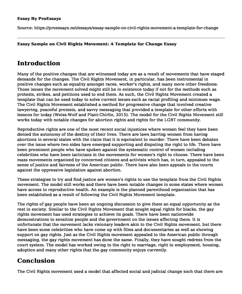 Essay Sample on Civil Rights Movement: A Template for Change