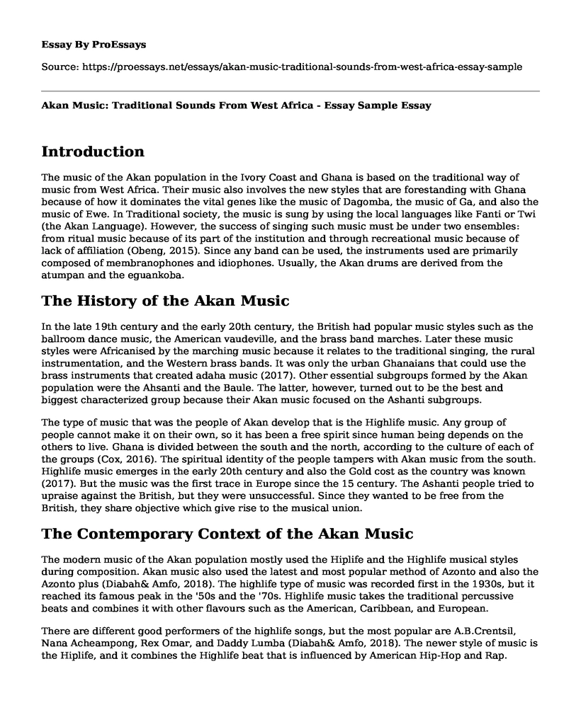 Akan Music: Traditional Sounds From West Africa - Essay Sample