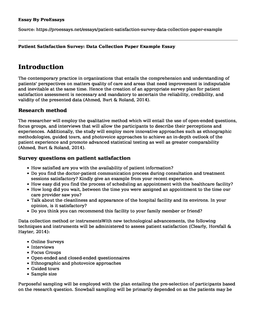 Patient Satisfaction Survey: Data Collection Paper Example