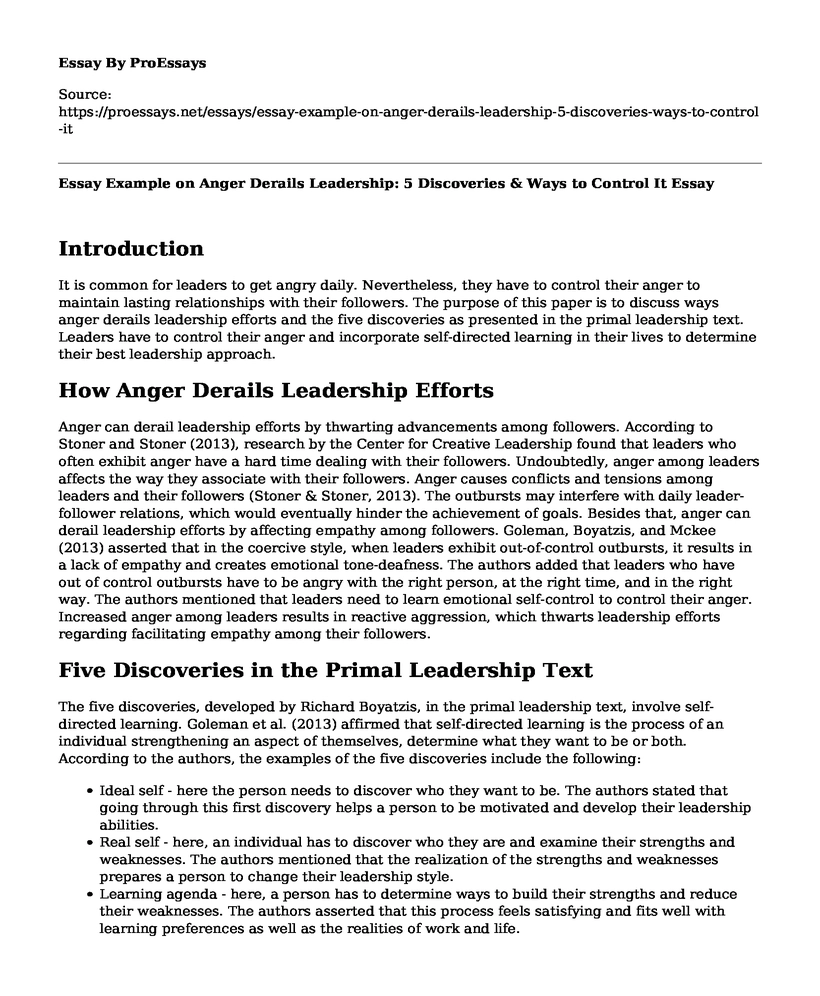 Essay Example on Anger Derails Leadership: 5 Discoveries & Ways to Control It