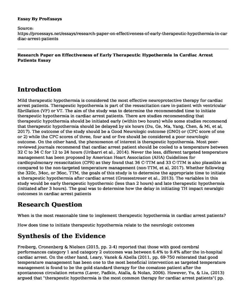 Research Paper on Effectiveness of Early Therapeutic Hypothermia in Cardiac Arrest Patients 