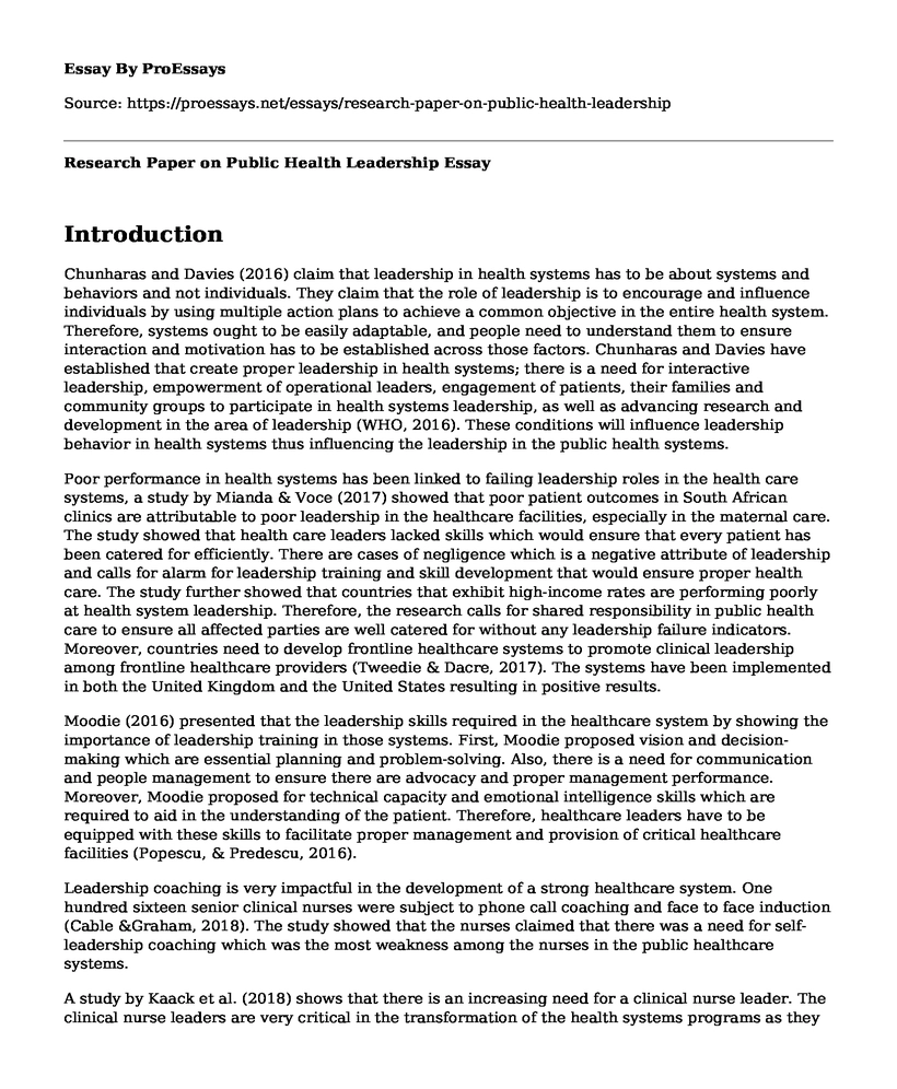 Research Paper on Public Health Leadership