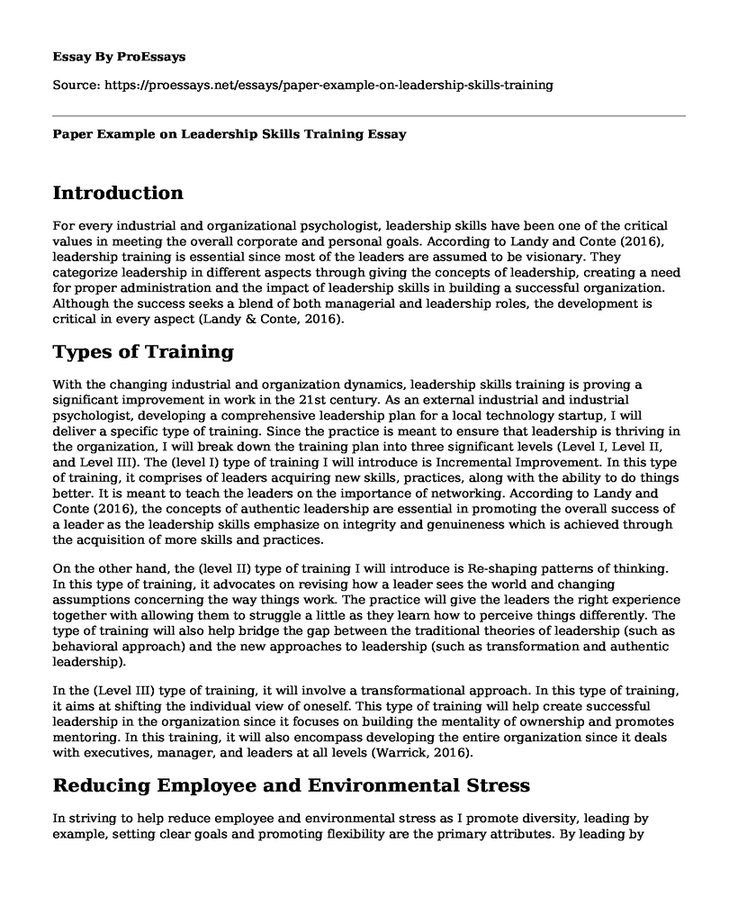 Paper Example on Leadership Skills Training