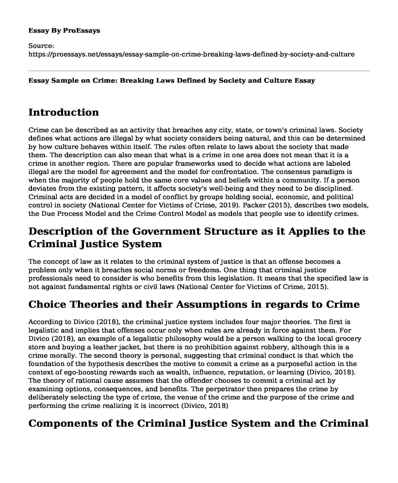 Essay Sample on Crime: Breaking Laws Defined by Society and Culture