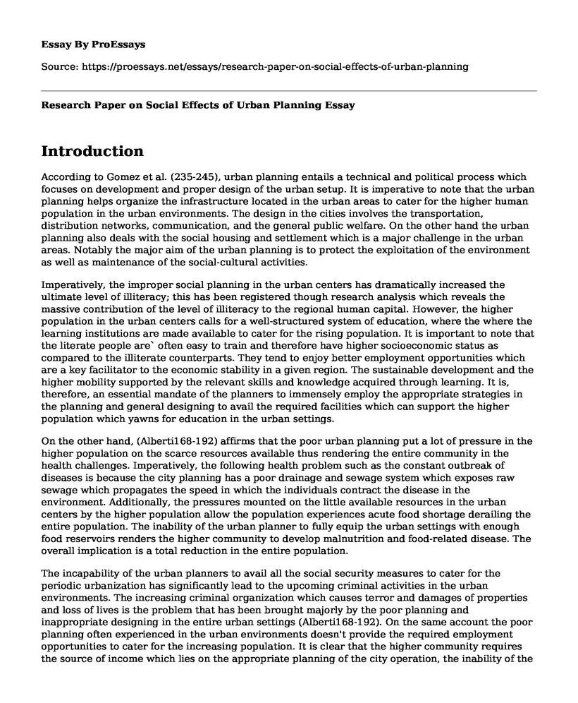 Research Paper on Social Effects of Urban Planning