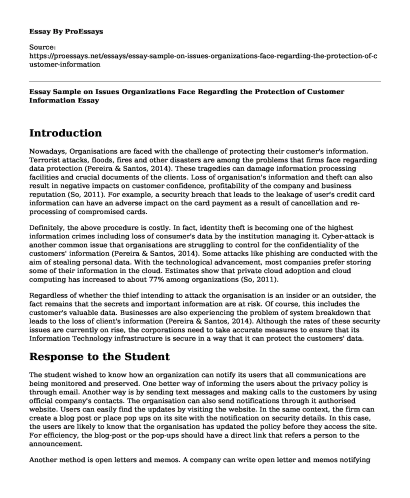 Essay Sample on Issues Organizations Face Regarding the Protection of Customer Information