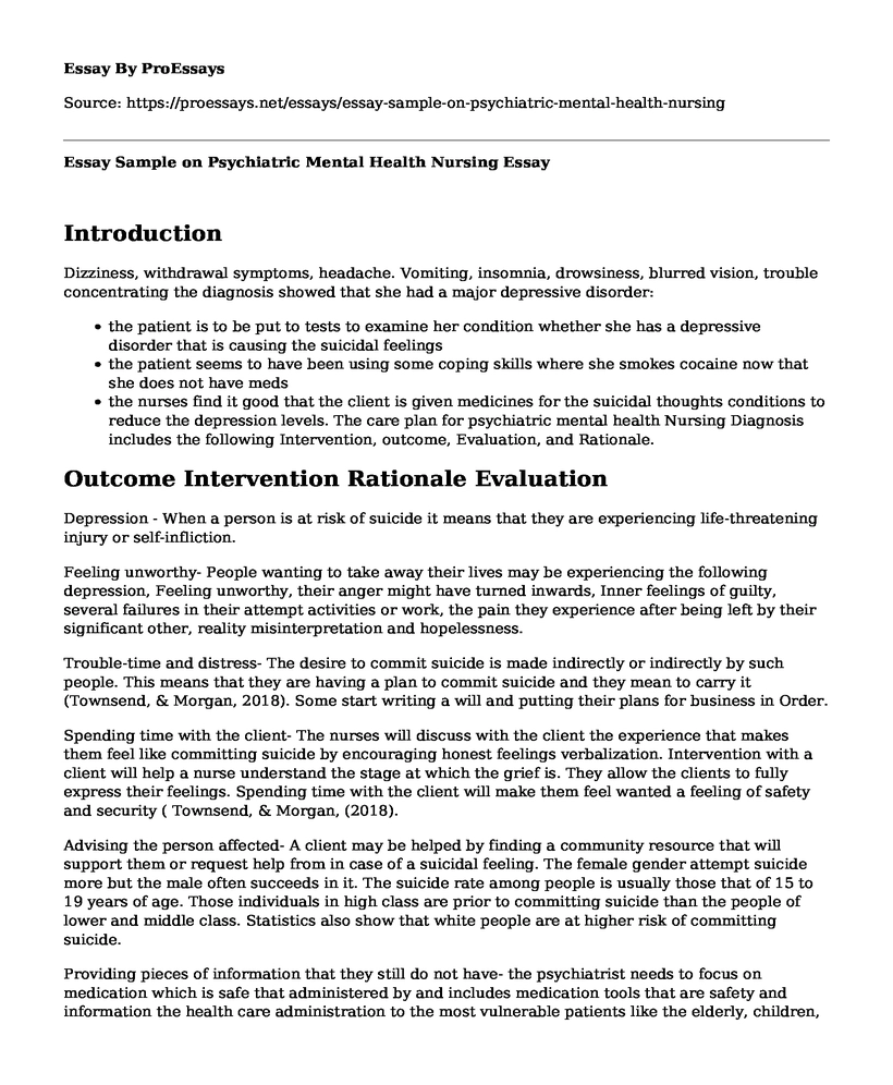 Essay Sample on Psychiatric Mental Health Nursing
