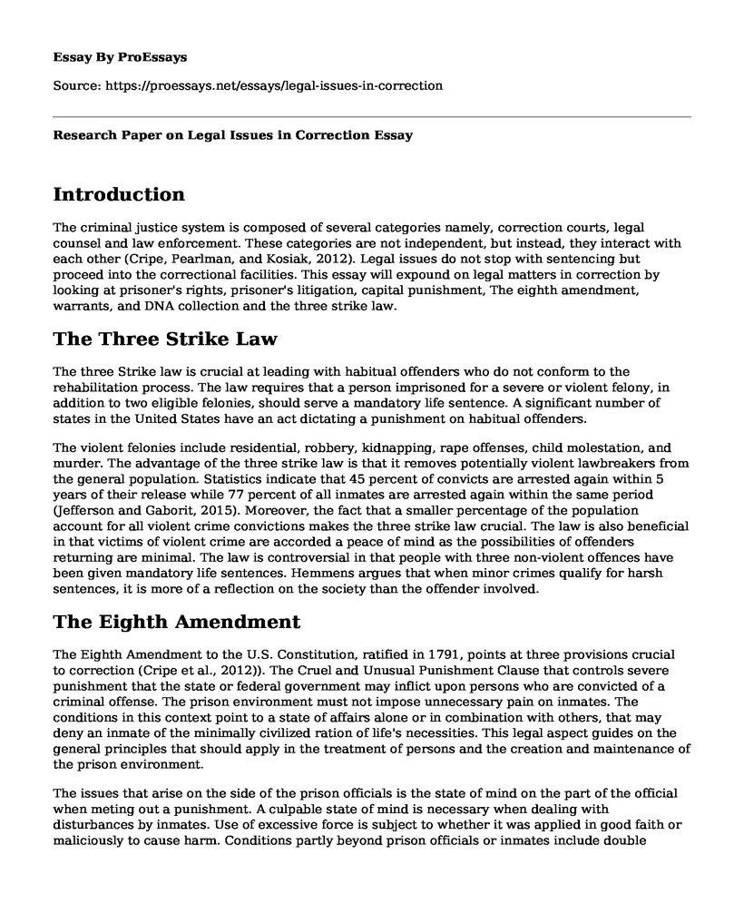 Research Paper on Legal Issues in Correction