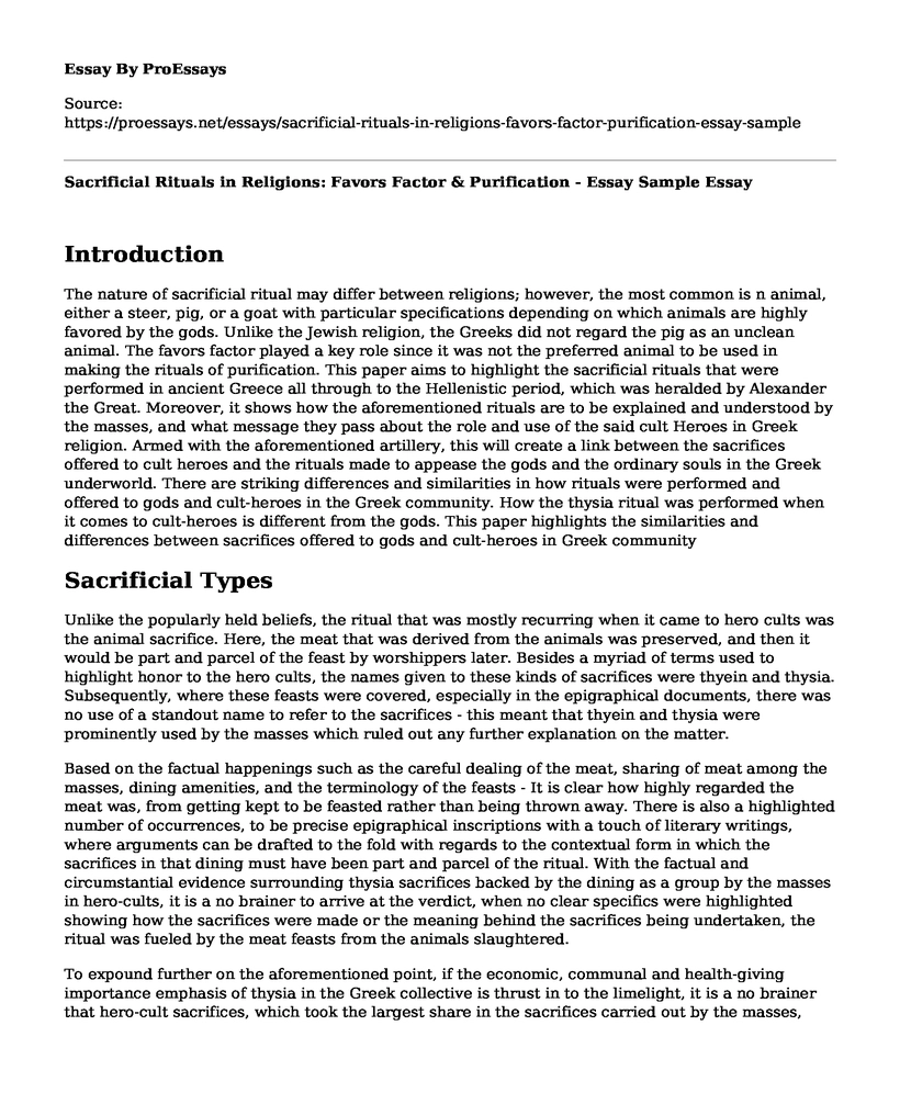 Sacrificial Rituals in Religions: Favors Factor & Purification - Essay Sample