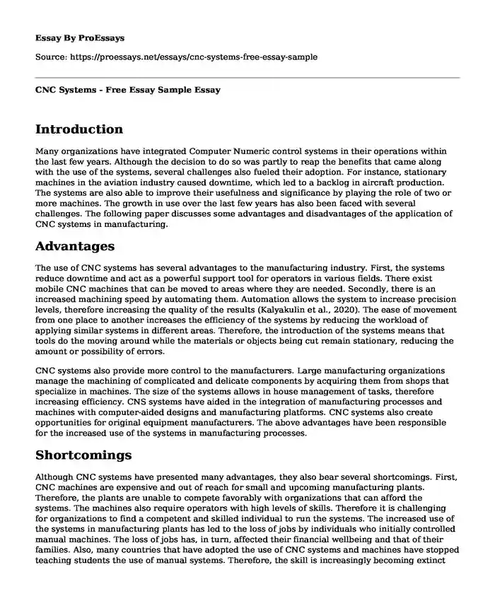 CNC Systems - Free Essay Sample
